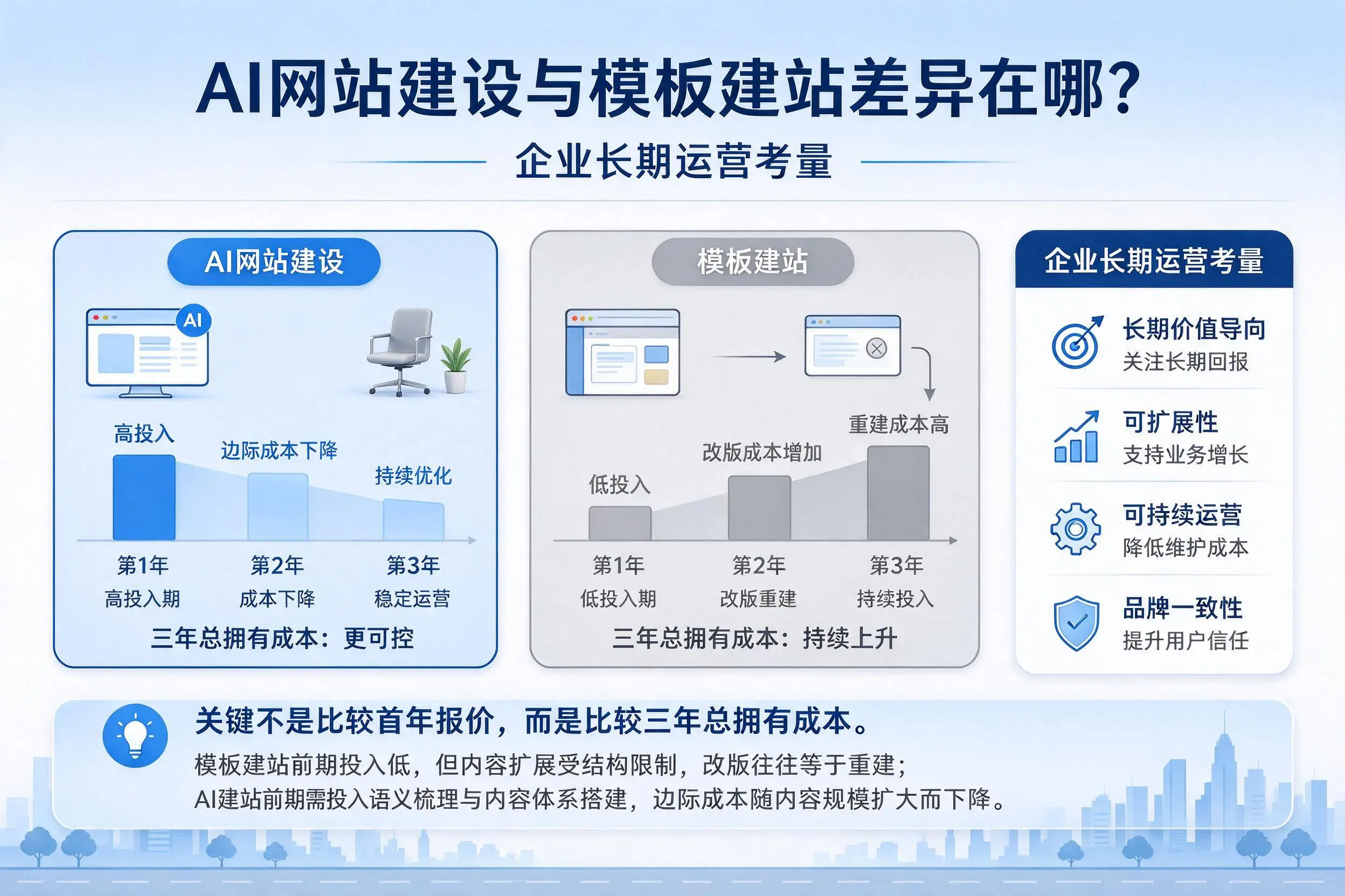 AI网站建设与模板建站差异在哪？泰安企业长期运营考量