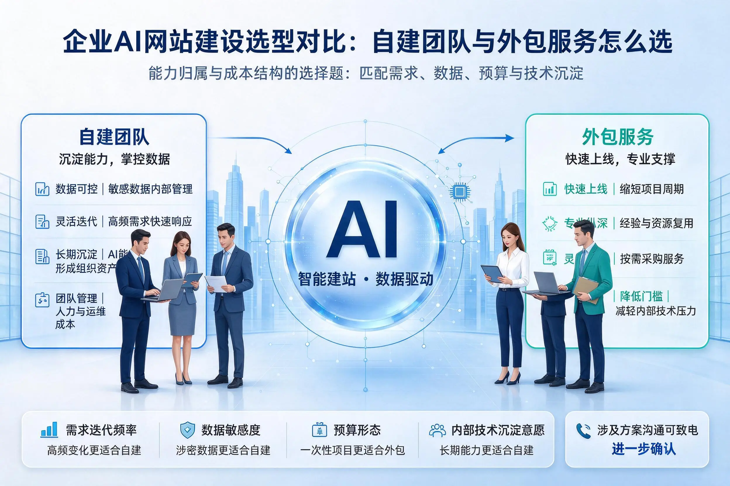 泰安企业AI网站建设选型对比:自建团队与外包服务怎么选